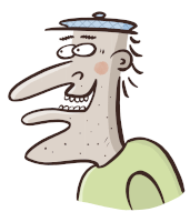 a cartoon of a man with a very long nose