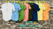 a row of shirts hanging on a brick wall with the letters ksp size m l xl