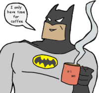 a cartoon of batman holding a cup of coffee