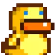 a pixel art of a duck with blue eyes