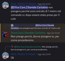 a screenshot of a conversation between dott. mattia cristepin and dott. mattea cristepin