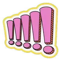 a cartoon drawing of a row of pink exclamation points