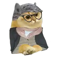 a cat wearing glasses and a scarf is sitting on a white background