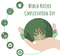 a poster for world nature conservation day with a hand holding the earth