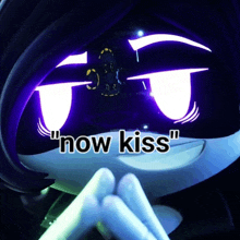 a cartoon character with the words " now kiss " on the bottom