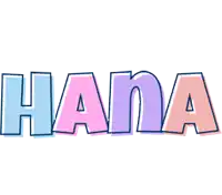 the word hana is written in pink and blue letters on a white background