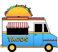 a blue taco truck with a taco on top of it