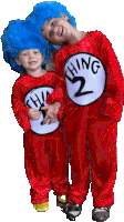 two children dressed as thing 1 and thing 2 are posing for a picture