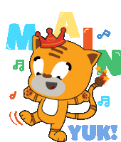 a cartoon tiger with a crown on its head and the word yuk behind it