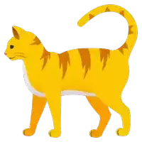 a yellow cat with orange stripes and a white tail