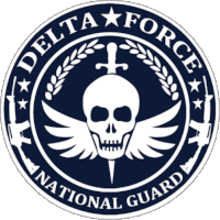 a delta force national guard emblem with a skull and a dagger