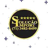 a black and gold logo for solucao import with the number 71 3482-8499