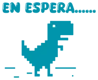 a blue t-rex with the words en espera behind it