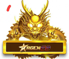 a golden dragon with a sign that says agen 69 on it .