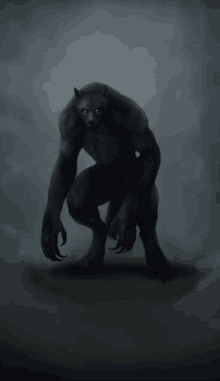 a drawing of a werewolf with glowing yellow eyes