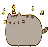 a cartoon cat wearing a party hat with a star on it