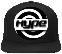 a black hat with a hype logo on the front