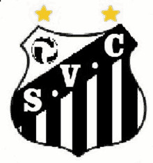 a black and white shield with the letters s.v.c. and two stars on a white background .