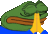 a green frog is crying while holding a yellow object .