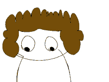 a cartoon drawing of a person with brown hair and big eyes