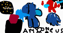 a drawing of among us characters with a blue one in the middle