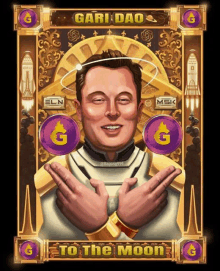 a painting of elon musk with the words gari dao to the moon