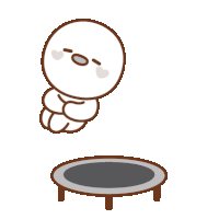 a cartoon character jumping on a trampoline with a sad face