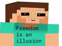 a cartoon of a man with the words freedom is an illusion