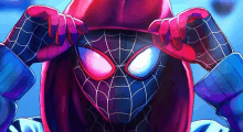 miles morales from spider-man into the spider-verse is wearing a hooded jacket and sunglasses .