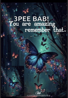 a poster with butterflies and the words 3pee bab