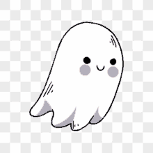 a cartoon ghost with pink cheeks and a smile on its face