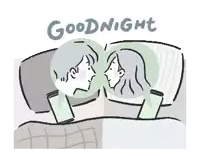 a drawing of a man and a woman in bed with the words goodnight written above them