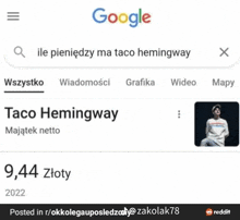 a google search for taco hemingway shows a picture of a man .