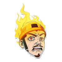 a cartoon drawing of a man 's face with flames coming out of his head