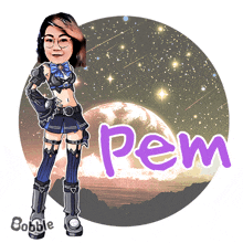 a cartoon of a girl with the name pem written on it