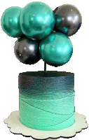 a cake with a bunch of green and black balloons on top of it