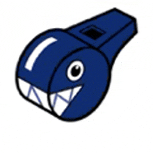 a blue whistle with a shark face and teeth on it .