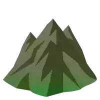 a green mountain with a white background and a few peaks