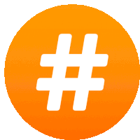 an orange circle with a white hash tag inside