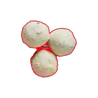 three white balls are surrounded by a red outline that says ' shree ram ' on it