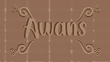 the word awans is on a brown background with swirls around it