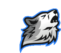 a logo of a howling wolf with its mouth wide open