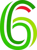 a green and white number 6 with a red swirl