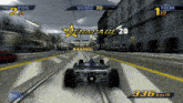 a video game screen shows a race car going down a street and the score is 70