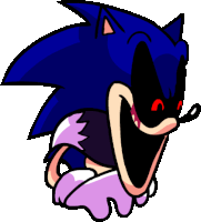 a cartoon drawing of a sonic the hedgehog with red eyes and a purple shirt .