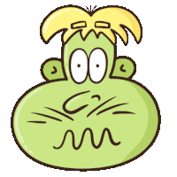 a cartoon drawing of a green monster with a yellow haircut