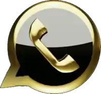 a gold phone icon with a speech bubble in the background