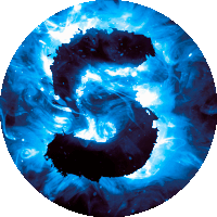 a blue circle with a black letter s in the middle