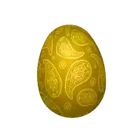 a golden egg with paisley designs on it