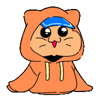 a cartoon cat wearing a hoodie and a blue hat